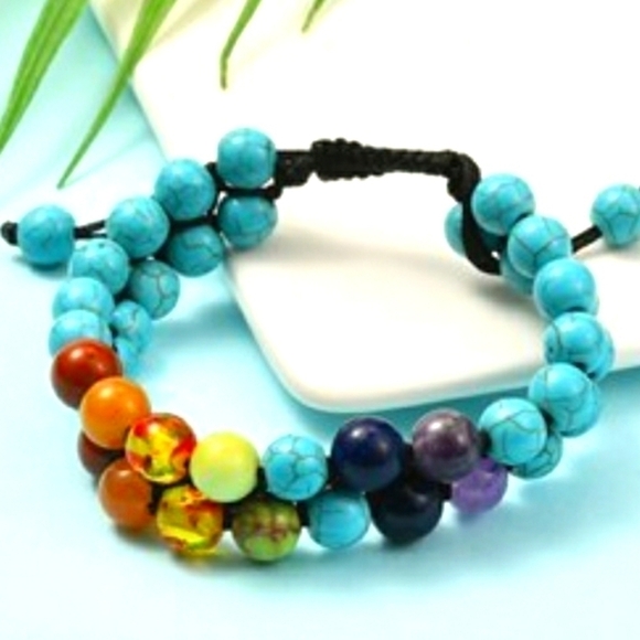 7 Chakra yoga beaded bracelet double strand - Picture 1 of 6